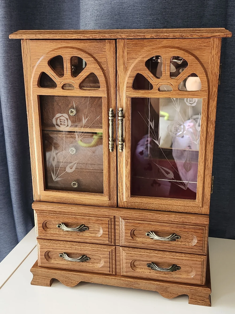 Vintage Wooden Jewelry Box Armoire Chest – 16